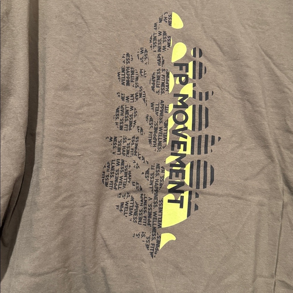 FP Movement by Free People Olive Green Short Sleeve Tee with Neon Yellow Logo M - Picture 3 of 4